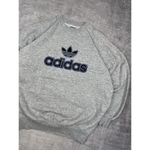 Adidas Sweater Mens XL Gray Vintage 90s Spell Out Trefoil Boxy Crewneck Gym